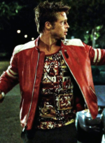 Brad Pitt Fight Club Tyler Durden Mayhem Red White Leather Jacket 002