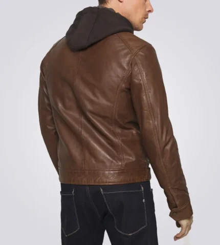 Dylan Brown Biker Hooded Leather Jacket Back