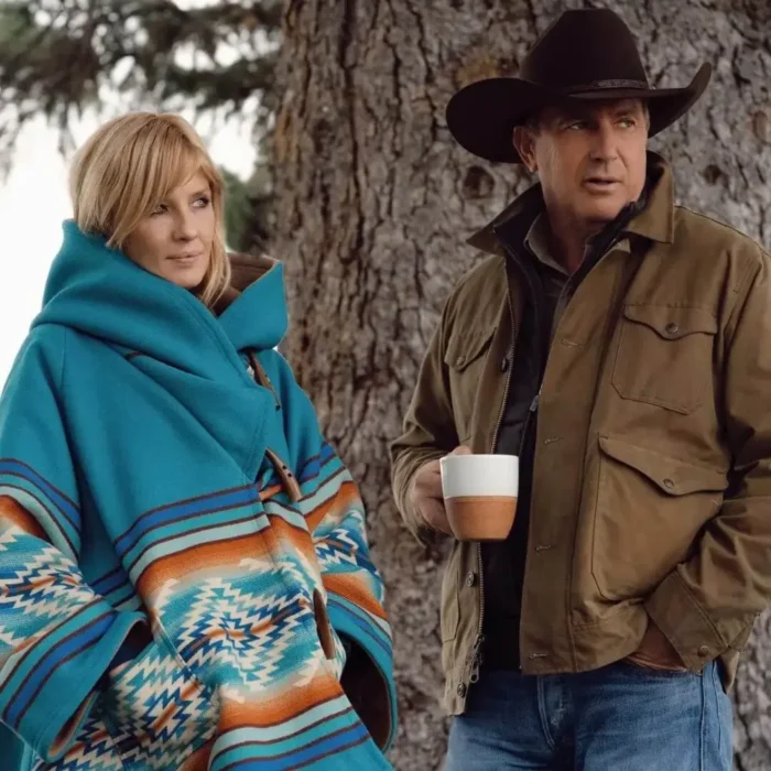 Kelly Reilly Yellowstone Beth Dutton Blue Coat side