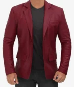 Mens Casual Maroon Leather Blazer and Leather Sport Coat 1