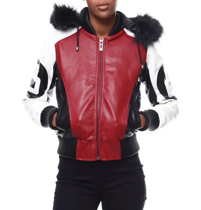 Robert Phillipe Womens Red 8 Ball Leather Jacket Crop