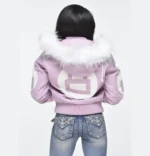 womens-pink-8-ball-bomber-leather-jacket