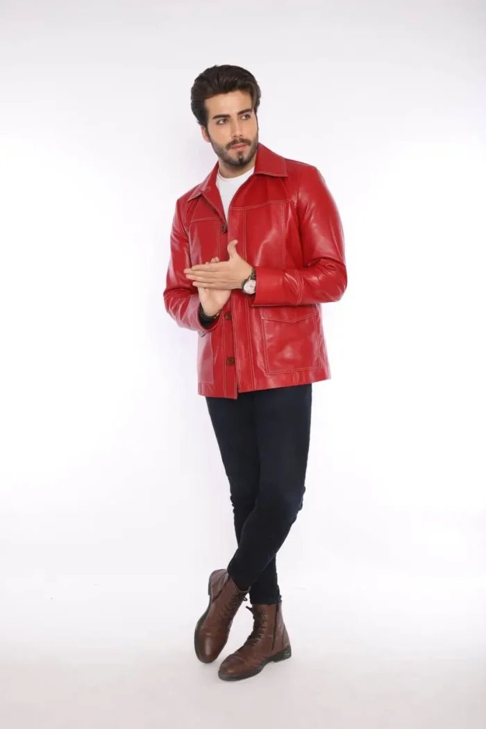 fight club leather red jacket full front