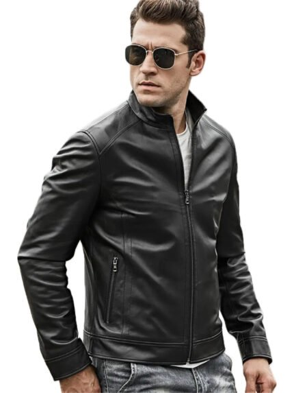 Classic Black Mens Leather Moto Jacket