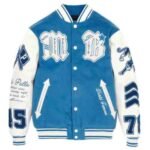 Pelle Pelle Blue and White Varsity World Famous Leather Jacket A Bold Blend of Classic Style and Streetwear Elegance