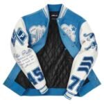 Pelle Pelle Blue and White Varsity World Famous Leather Jacket A Bold Blend of Classic Style and Streetwear Elegance