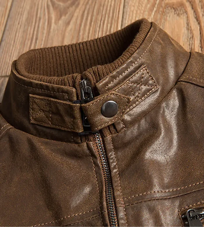 Mens Brown Boomber Leather Jacket detail 001 1 1