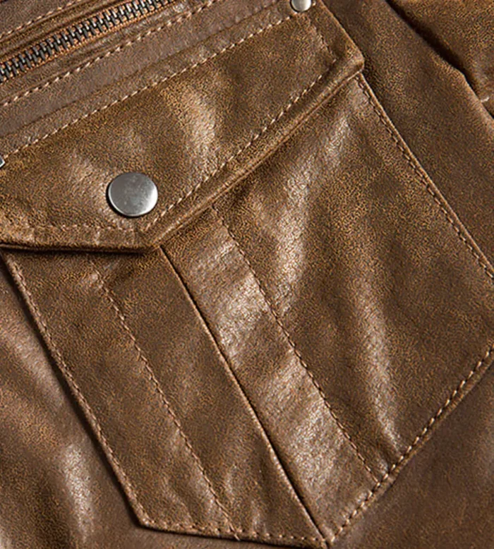 Mens Brown Boomber Leather Jacket detail 002 1 1