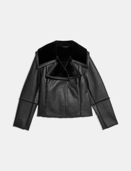 leather faux fur lined cropped jacket 1 1