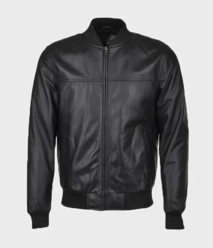 mens slim fit black leather jacket 1