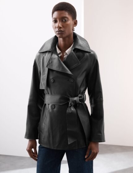 pure leather belted cropped trench 1 1 1